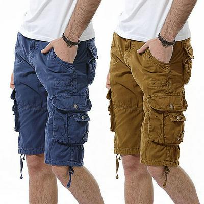 Men's 100% Cotton Cargo Shorts Multiple-pocket Casual Shorts Zipper Fly - Blue, Brown