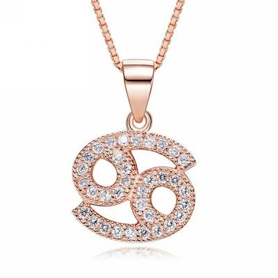 S925 Sterling Silver Birthday 12 Constellations Zodiac Pendant Necklace Rose Gold Plated Austrian Crystal Necklace