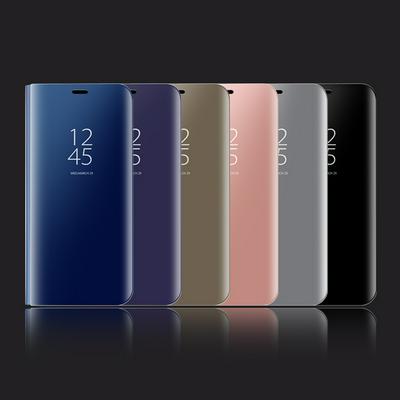 Clear View Cover Electroplated Mirror Translucent PU Leather + PC with Triangle Viewing Stand Flip Case for Xiaomi Mi Max 2