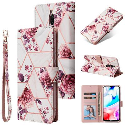 Bronzing Marble Stitching Geometric Patterns Shockproof and Scratchproof PU Leather+TPU Wallet Phone Case for Xiaomi Redmi 8