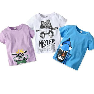 3pcs 90-130cm Summer Occident Stylish Cartoon Children Boys Pure Cotton Short Sleeves O-Neck T-Shirts Tops 