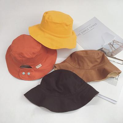 Chlidren's Fisherman Hat Double-sided Solid Sun Hat with Snap Buttons