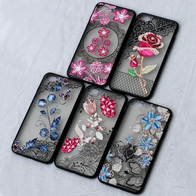 Diamond Studded 3D Colored Painting Lace Pattern TPU Back Cover Case for iPhone 7 Plus / 8 Plus