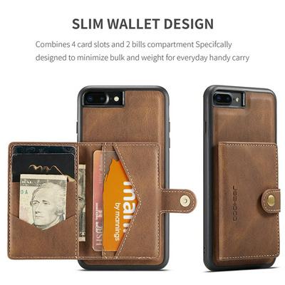 Retro Magnetic Suction Detachable Card Wallet Shockproof PU Leather Back Cover Phone Case for iPhone 7 Plus/ 8 Plus
