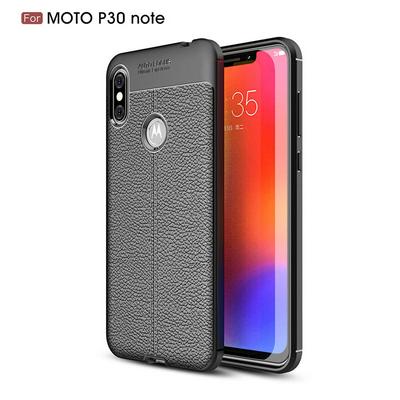 Lichee Pattern Leather Coated Soft TPU Phone Case Non-slip Shockproof Phone Cover for Motorola One Power(P30 Note)