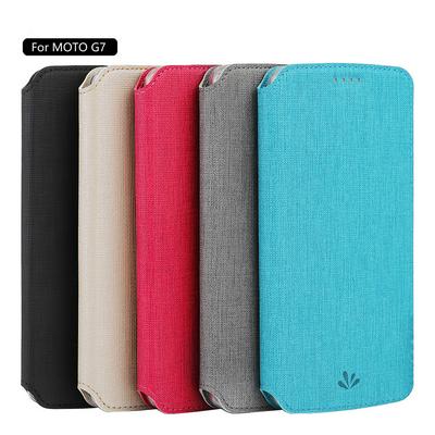 Vili Canvas Cross Pattern PU Leather + Soft TPU + Dmx with Stand and Card Slot Protective Case for Motorola Moto G7