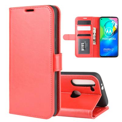 R64 Pattern Single Folding Open Left and Right Scratch Resistant PU Leather Phone Cover with Stand and Card Slots for Motorola Moto G8 Power
