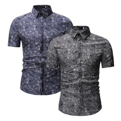 Men's Casual Floral Shirt Button Down Short-sleeved Top