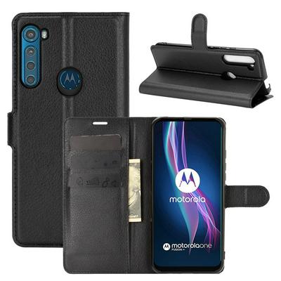 Solid Color Pattern Scratch Resistant Side Flip PU Leather Phone Cover with Stand and Card Slots for Motorola One Fusion+