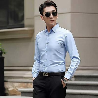 Korean Slim Folding Collar Men's Clothing Long-sleeved White Shirt Tops for Men