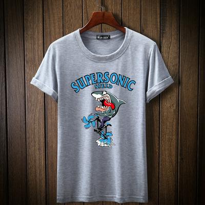 L-3XL Size Cartoon Shark Pattern Summer Stylish Casual Teens Short Sleeves O-Neck T-Shirt Top for Man