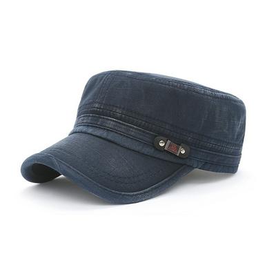 Men's Distressed Denim Cap Adjustable Flat Top Hat with Visor 