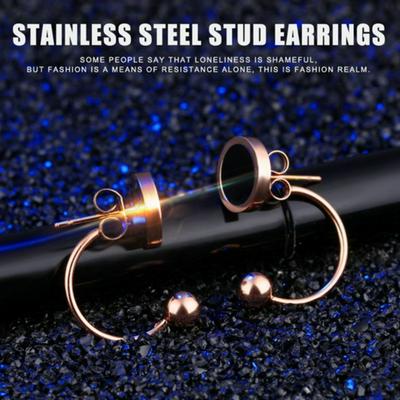 Stainless Steel Stud Earrings Rose Gold Pleated U Shaped Earrings for Women