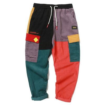 2019 Hip-Hop Style Retro Color Patchwork Corduroy Harem Pants Street Parkour Sweat pants Color Matching for Fashion Hip Hop Pants
