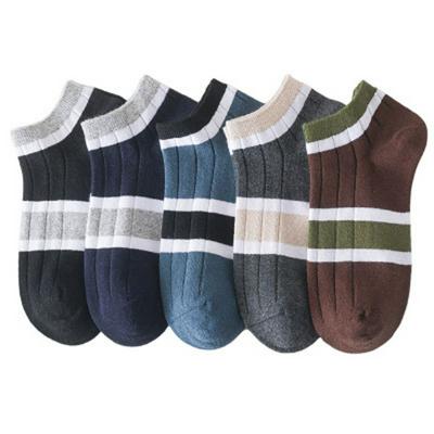 5 Pairs Men's Spring and Summer Thin Section Low-top Short Tube Boat Socks Deodorant Sweat Absorption Casual Boneless Double Needle Cotton Socks
