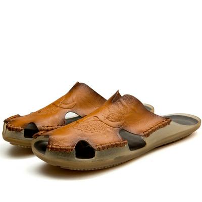 38-48 Yard Cowhide Genuine Leather Men's National Style Non-Slip Hand-Stitched Roman Slippers 