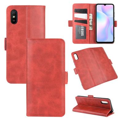 Retro Side Flip Shockproof Anti-Scratch PU Leather + Soft TPU Picture Frame Double Buckles with Stand and Card Slots Wallet Case for Xiaomi Redmi 9A