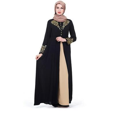 M-2XL Size Folk-Custom Gold Stamping Printing Elegant Design Long Sleeve Muslim Kaftan Middle East Dubai Women Dress Abaya Robe 