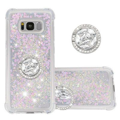 Quicksand with Diamond Studded Ring Stand Support Soft TPU Back Cover Case for Samsung Galaxy S8 / G9500
