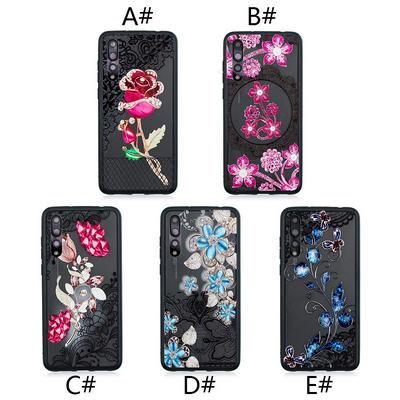 Diamond Studded 3D Colored Painting Lace Pattern TPU Back Cover Case for Huawei P20 Pro