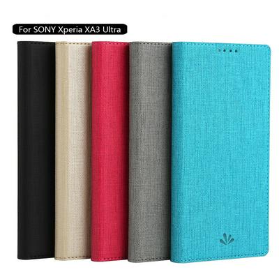 Vili Canvas Cross Pattern PU Leather + Soft TPU + Dmx with Stand and Card Slot Protective Case for Sony Xperia XA3 Ultra