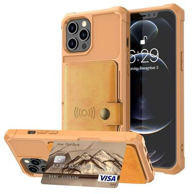 For iPhone 12 Pro Max (6.7) ZM03 Premium Vintage Shockproof All-Inclusive Hard PC Case with Card Slot Stand Function Cover Case Magnetic Folio Closure 
