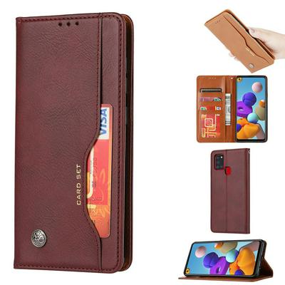 For Samsung Galaxy A21s Classic Knead Skin Pattern Magnetic Closure Anti-drop Flip Leather Case with Card Slot