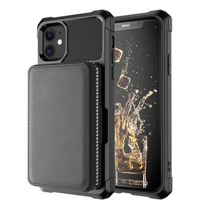 For iPhone 12 Mini (5.4) ZM05 Premium Vintage Shockproof All-Inclusive Hard PC Case with Card Slots Stand Function Cover Case