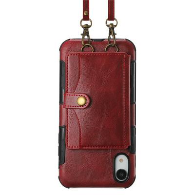 For iPhone X / XS PU Leather Back Cover Case with Card Holders & Detachable Shoulder Strap