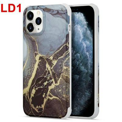 For iPhone 12 mini(5.4) Four Corner Anti-falling Flow Gold Marble Pattern Hard PC+TPU Back Cover Case