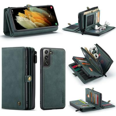 For Samsung Galaxy S21+ 5G Frosted Touch Feel PU Leather Retro Zipper Wallet Style Flip Phone Case with Card Slots