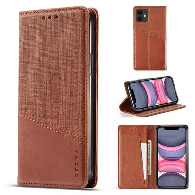 For iPhone 11(6.1) Splicing Solid Color Magnetic Closure Shockproof Flip Leather Case with Card Slot & Stand Function