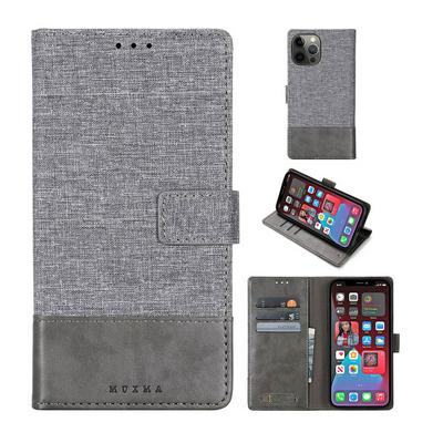 For iPhone 12 Pro Max(6.7) Splicing Canvas Pattern Scratch Resistant Flip Leather Case with Card Slots and Stand Function