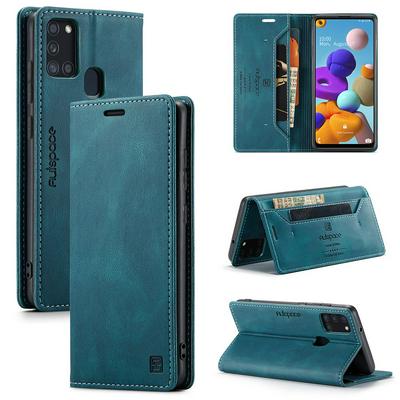 For Samsung Galaxy A21s Retro Frosted Soft Leather + TPU Bottom Shell Flip Wallet Case with Card Slot & Stand Function