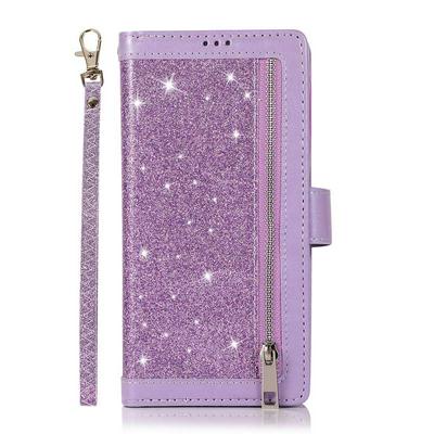 For Samsung Galaxy S21+ 5G Glitter Splicing Nine Card Zipper Wallet Flip Leather Case with Card Slot & Stand Function