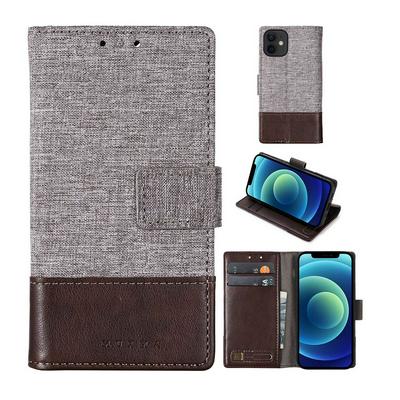 For iPhone 12 mini(5.4) Splicing Canvas Pattern Scratch Resistant Flip Leather Case with Card Slots and Stand Function