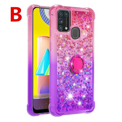Ring Buckle+Anti-fall Scratch Resistant Gradient Quicksand Soft TPU Back Cover Phone Case for Samsung Galaxy M31