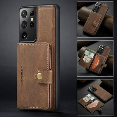 Retro Magnetic Suction Detachable Card Wallet Shockproof PU Leather Back Cover Phone Case for Samsung Galaxy S21 Ultra 5G
