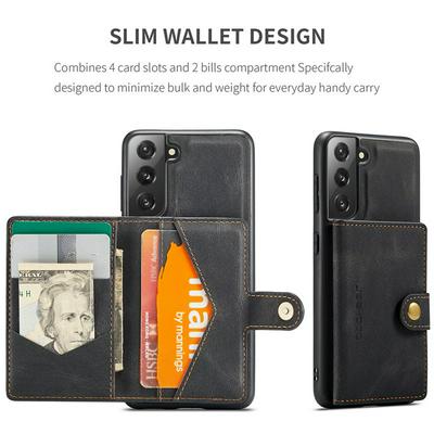 Retro Magnetic Suction Detachable Card Wallet Shockproof PU Leather Back Cover Phone Case for Samsung Galaxy S21+ 5G