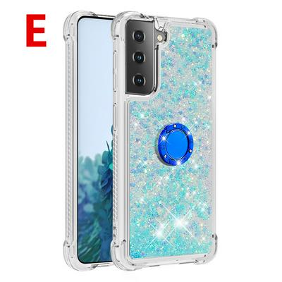 Airbag TPU Phone Case for Samsung Galaxy S21 5G Ring Buckle Anti-fall Scratch Resistant Quicksand Protective Cover