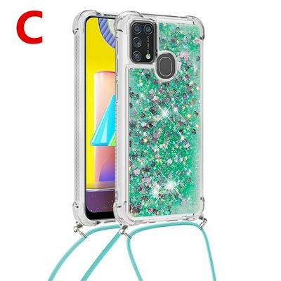 Airbag TPU Case for Samsung Galaxy M31 Anti-fall Scratch Resistant Quicksand Back Phone Cover with Lanyard