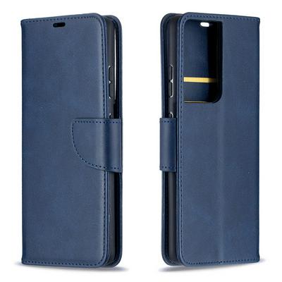 Solid Color Sheep Pattern Scratch Resistant PU Leather Wallet Phone Case with Card Slots&Stand for Samsung Galaxy S21 Ultra 5G