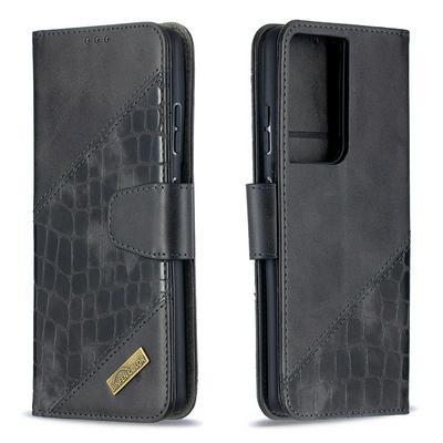 Colorblock Crocodile Pattern BF04 Scratch Resistant PU Leather Wallet Phone Case with Stand &Card Slots for Samsung Galaxy S21 Ultra 5G