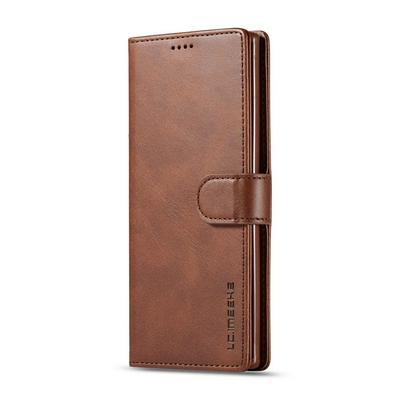 Magnetic Button Calf Pattern Shock-Absorption Side Flip PU Leather + Soft TPU Wallet Phone Case with Card Slot and Stand for Samsung Galaxy Note10