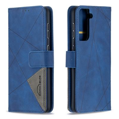 Stitching Color Rhombus Pattern BF05 Scratch Resistant PU Leather Wallet Phone Case with Stand &Card Slots for Samsung Galaxy S21 5G