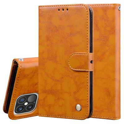Oil Wax Pattern Retro Business Shockproof PU Leather Wallet Phone Case with Card Slots for iPhone 12 Pro Max(6.7)