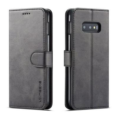 Magnetic Button Calf Pattern Shock-Absorption Side Flip PU Leather + Soft TPU Wallet Phone Case with Card Slot and Stand for Samsung Galaxy S10e