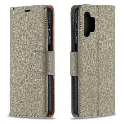 Solid Color Lychee Pattern Scratch Resistant PU Leather Wallet Phone Case with Wrist Strap&Stand for Samsung Galaxy A32 5G