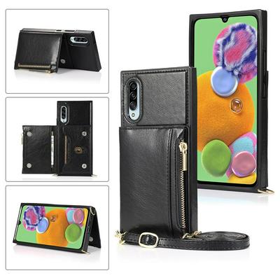 Fashion Crossbody Type Multi-purpose Zipper Drop Protection Flip Card Slots PU Leather Wallet Phone Case for Samsung Galaxy A90 5G