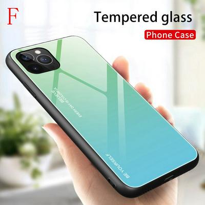 Creative Gradient Color 9H Explosion-Proof Anti-Scratch Tempered Glass Back + Soft TPU Bumper Frame Back Cover Case for iPhone 12 Pro Max(6.7)